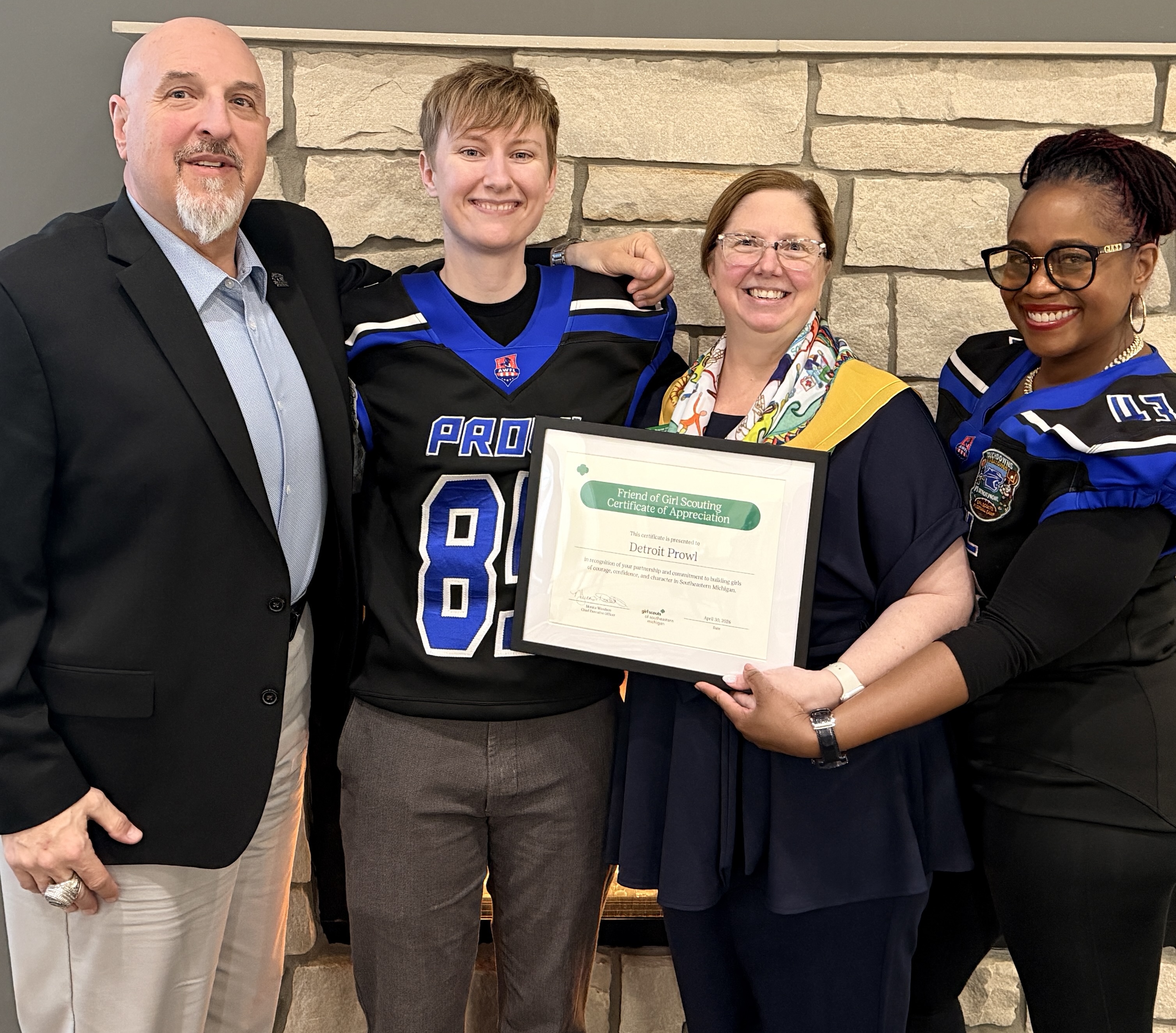 Detroit Prowl Women's Football receiving the Friends of Girl Scouting Award at the 2026 Girl Scouts National Volunteer Awards Ceremony